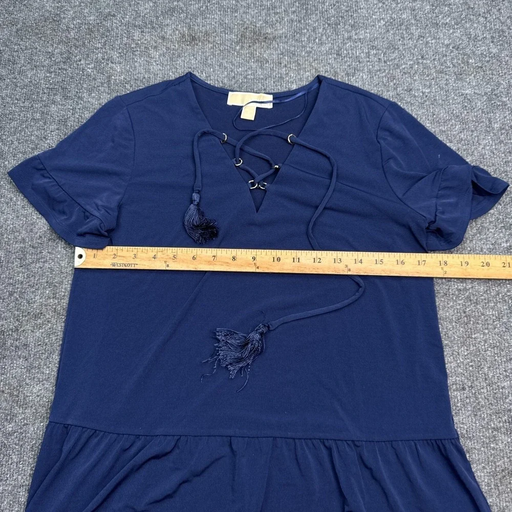 Michael Kors MK Blouse Top Womens Size Small Navy Blue Cinch Neck‎ Tasseled